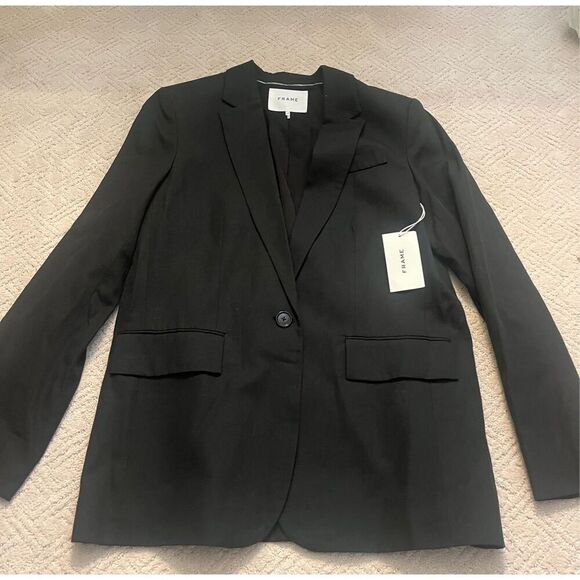 NWT Frame Linen Blend Black Blazer - Picture 1 of 7